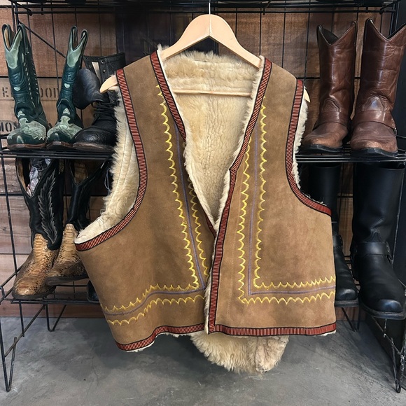 Other - Vintage Shearling Vest with Embroidered Trim